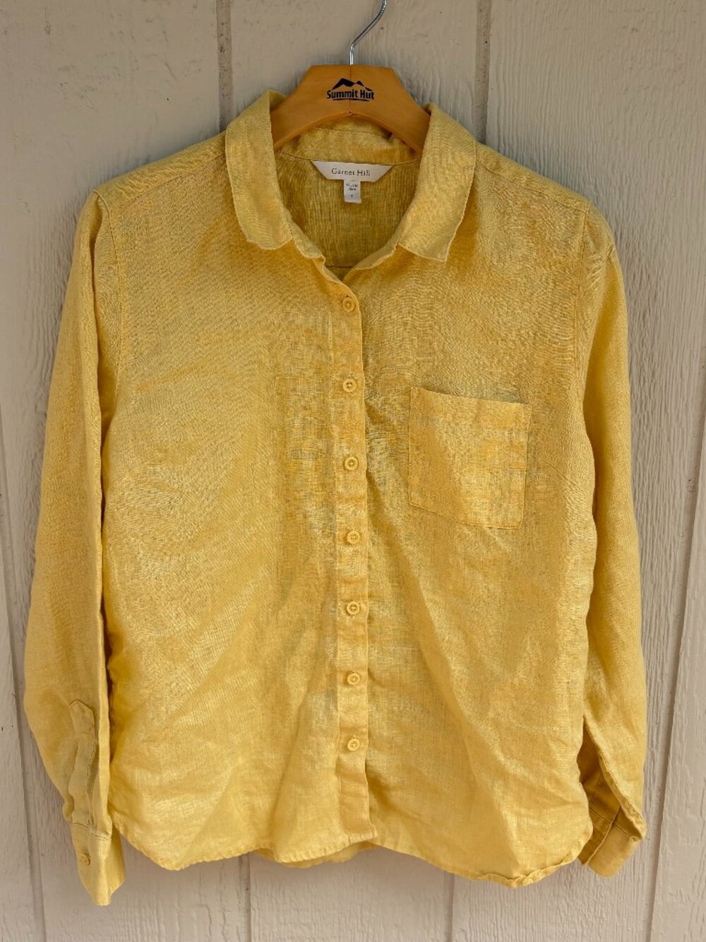 Garnet Hill Easy Linen Button Down Shirt Womens 6 Yellow Summer Lightweight Soft